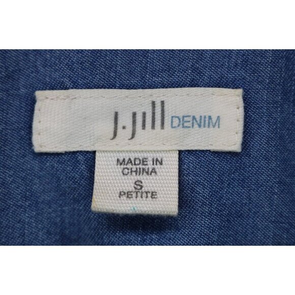 J. Jill Denim Long Sleeve Button Down Tunic-Size Small/Petite-Pockets-Chambray - Picture 6 of 10
